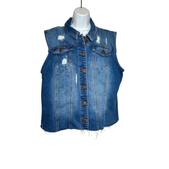 Levi's Distressed Blue Denim Vest With Frayed Hem & Copper Button, XL - Picture 1 of 8